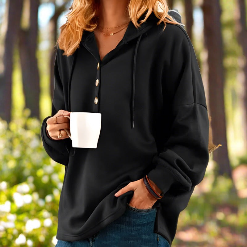 Weber Pulli | Damen Pullover mit Kapuze und Knöpfen