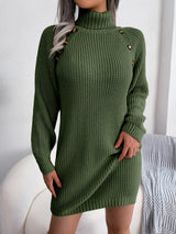 Dena Sweater | Bequemer langer Rollkragenpullover mit Knöpfen
