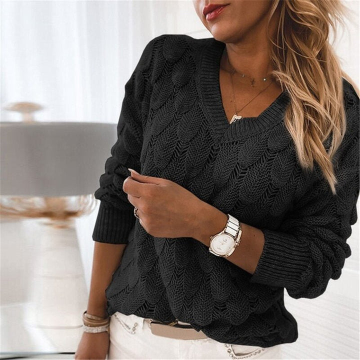 Pullover für Damen - Luftigen V-Sweater mit Blatt-Motiv